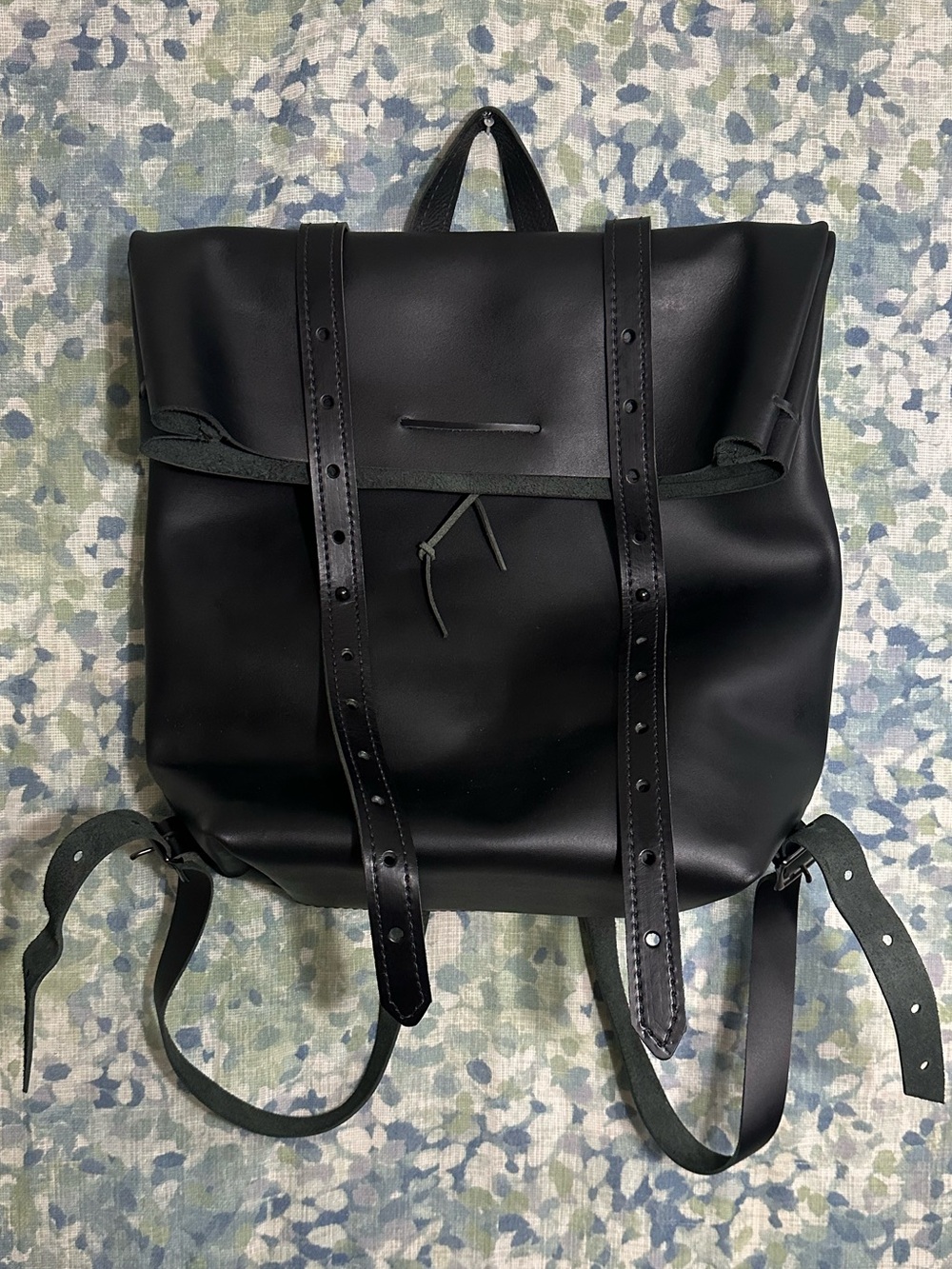 Mifland Black Leather Rolltop Backpack